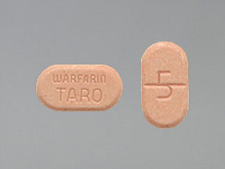 Esto es un Tableta imprimido con 5 en la parte delantera, WARFARIN  TARO en la parte posterior, y es fabricado por None.