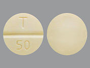 Phenytoin: This is a Tablet Chewable imprinted with T  50 on the front, nothing on the back.