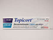 Topicort: This is a white Cream imprinted with nothing on the front, nothing on the back, and is manufactured by TARO/SUN PHARMA.