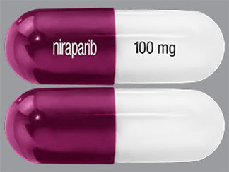 This is a Capsule imprinted with Niraparib on the front, 100 mg on the back.