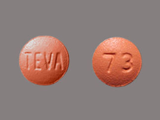 This is a Tablet imprinted with TEVA on the front, 73 on the back.