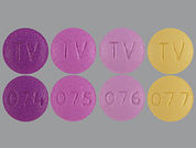 Quartette: This is a Tablet Dose Pack 3 Months imprinted with TV on the front, 076 or 075 or 074 or 077 on the back.