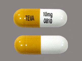 This is a Capsule imprinted with TEVA on the front, 10mg  0810 on the back.