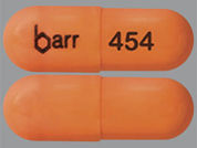 Claravis: This is a Capsule imprinted with barr on the front, 454 on the back.