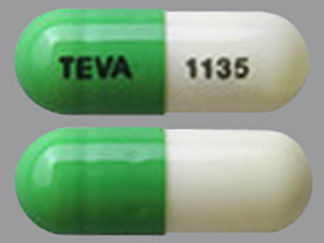 This is a Capsule imprinted with TEVA on the front, 1135 on the back.