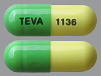 This is a Capsule imprinted with TEVA on the front, 1136 on the back.