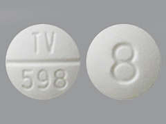 This is a white round Tablet imprinted with TV  598 on the front, 8 on the back, and is manufactured by TEVA USA.