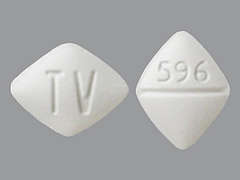 This is a white diamond Tablet imprinted with 596 on the front, TV on the back, and is manufactured by TEVA USA.