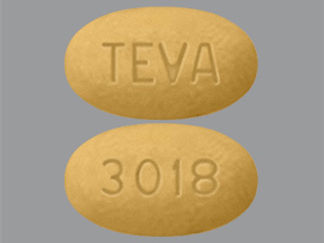 Esto es un Tableta imprimido con TEVA en la parte delantera, 3018 en la parte posterior, y es fabricado por None.