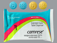 This is a multi-color (2) round Tablet Dose Pack 3 Months imprinted with B on the front, 555 or 556 on the back, and is manufactured by TEVA USA.