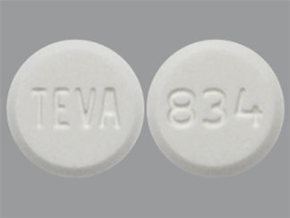 This is a Tablet imprinted with TEVA on the front, 834 on the back.