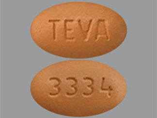 Esto es un Tableta imprimido con TEVA en la parte delantera, 3334 en la parte posterior, y es fabricado por None.