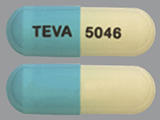 This is a Capsule Er Biphasic 50-50 imprinted with TEVA on the front, 5046 on the back.