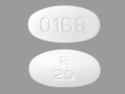 Olanzapine: Esto es un Tableta imprimido con R  20 en la parte delantera, 0168 en la parte posterior, y es fabricado por None.