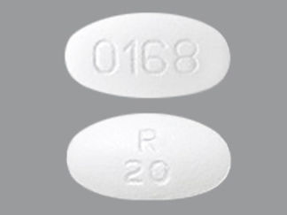 This is a Tablet imprinted with R  20 on the front, 0168 on the back.
