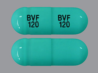 This is a Capsule Er 24 Hr imprinted with BVF  120 on the front, BVF  120 on the back.