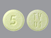 Olanzapine Odt: Esto es un Tableta De Desintegración imprimido con TV  U1 en la parte delantera, 5 en la parte posterior, y es fabricado por None.