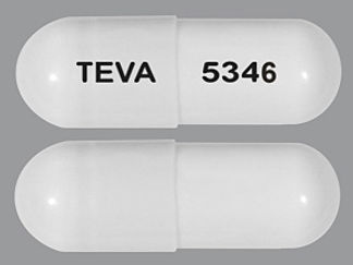 This is a Capsule Er Biphasic 50-50 imprinted with TEVA on the front, 5346 on the back.