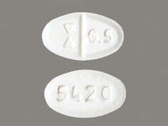 This is a white oval Tablet imprinted with logo and 0.5 on the front, 5420 on the back, and is manufactured by TEVA USA.