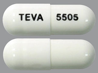 This is a Capsule imprinted with TEVA on the front, 5505 on the back.