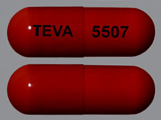 This is a Capsule imprinted with TEVA on the front, 5507 on the back.