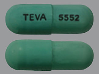 This is a Capsule Er Biphasic 50-50 imprinted with TEVA on the front, 5552 on the back.