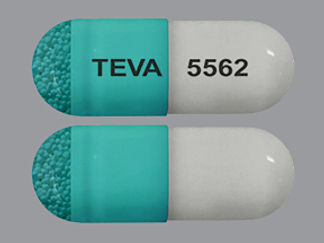 This is a Capsule Er Biphasic 50-50 imprinted with TEVA on the front, 5562 on the back.