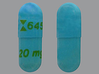This is a Capsule Dr imprinted with logo and 6450 on the front, 20 mg on the back.