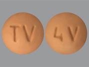 Vardenafil Hcl: Esto es un Tableta imprimido con TV en la parte delantera, 4V en la parte posterior, y es fabricado por None.