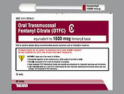 Fentanyl Citrate: This is a Lozenge On A Handle imprinted with fentanyl  1600 mcg on the front, nothing on the back.