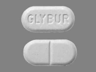 This is a Tablet imprinted with GLYBUR on the front, nothing on the back.