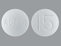 Esto es un Tableta blanco redondo imprimido con 15 en la parte delantera, ACTOS en la parte posterior, y es fabricado por TAKEDA PHARMACE.