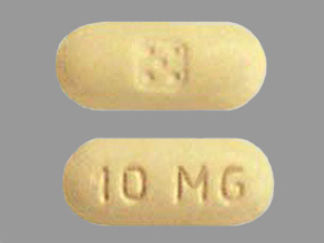 This is a Tablet imprinted with logo on the front, 10 MG on the back.