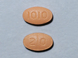 This is a Tablet imprinted with 2 0 on the front, 1010 on the back.