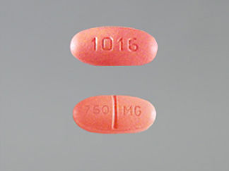 This is a Tablet imprinted with 750 MG on the front, 1016 on the back.