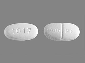 This is a Tablet imprinted with 1000 MG on the front, 1017 on the back.