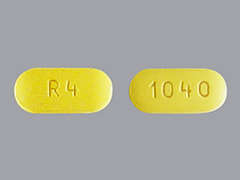 This is a yellow oblong Tablet imprinted with R4 on the front, 1040 on the back, and is manufactured by TORRENT PHARMAC.
