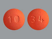 Felodipine Er: This is a reddish-brown round Tablet Er 24 Hr imprinted with 34 on the front, 10 on the back, and is manufactured by TORRENT PHARMAC.