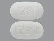 Pioglitazone-Metformin: This is a Tablet imprinted with 15/850 on the front, 1281 on the back.