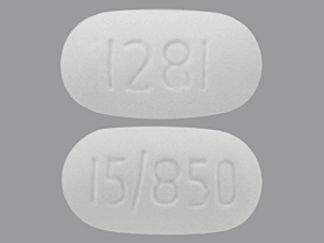 This is a Tablet imprinted with 15/850 on the front, 1281 on the back.