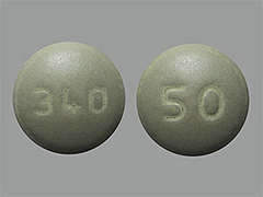 This is a light green round Tablet Er 24 Hr imprinted with 340 on the front, 50 on the back, and is manufactured by TORRENT PHARMAC.