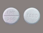 Lamotrigine: Esto es un Tableta azul claro redondo imprimido con TARO en la parte delantera, LMT  200 en la parte posterior, y es fabricado por TARO/SUN PHARMA.