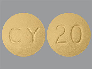 This is a Tablet imprinted with CY on the front, 20 on the back.