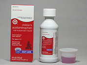 Children's Acetaminophen: This is a light purple Suspension Oral imprinted with nothing on the front, nothing on the back, and is manufactured by TARGET CORP.