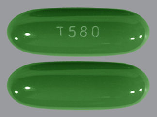 This is a Capsule imprinted with T580 on the front, nothing on the back.