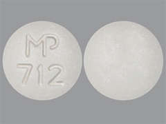 This is a white round Tablet imprinted with MP  712 on the front, nothing on the back, and is manufactured by TRUPHARMA, LLC..