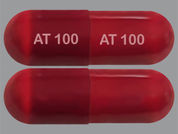 Triamterene: This is a Capsule imprinted with AT 100 on the front, AT 100 on the back.