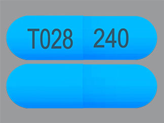 This is a Capsule Er 24 Hr imprinted with T028 on the front, 240 on the back.