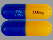 Fenofibric Acid: This is a Capsule Dr imprinted with TWi  T112 on the front, 135mg on the back.