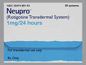 Neupro: This is a Patch Transdermal 24 Hours imprinted with nothing on the front, nothing on the back, and is manufactured by UCB PHARMA.